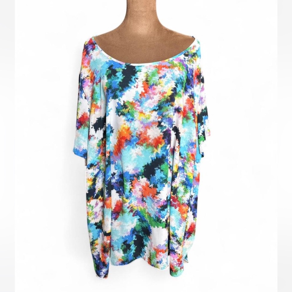 Spense Colorful Abstract Print short sleeve blouse size 3X NWT